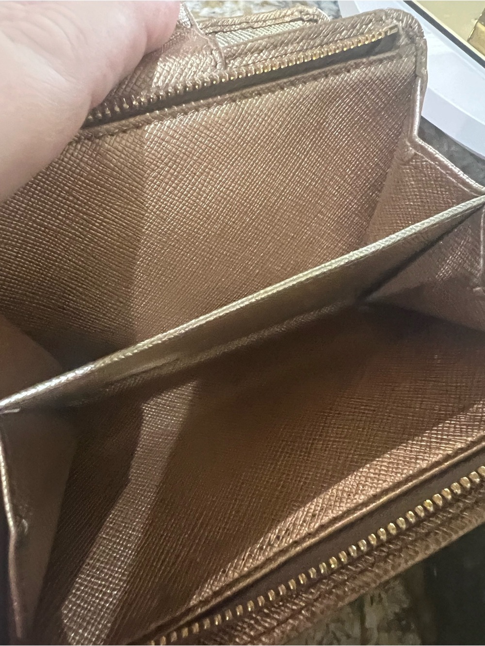 Prada Gold Saffiano Leather Zip Wallet LITTLE FIXER UPPER! - Picture 6 of 7